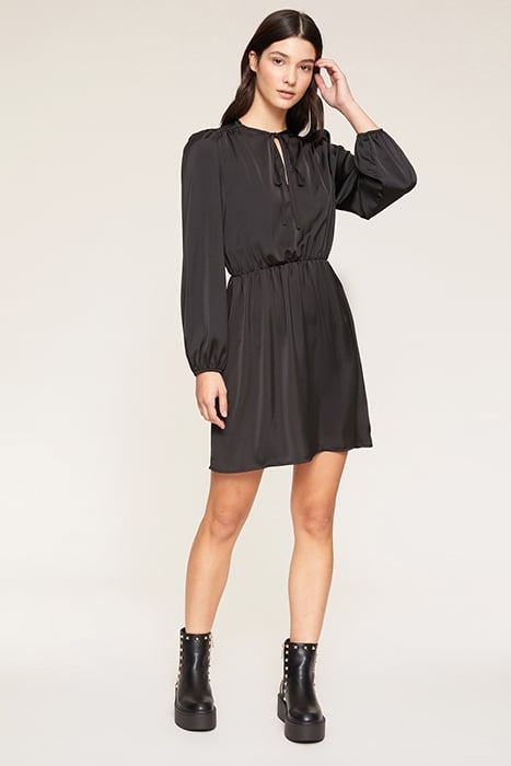 SHORT SATIN DRESS WITH GATHERS BLACK 1