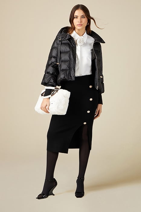 Knit pencil skirt with slit and buttons 1