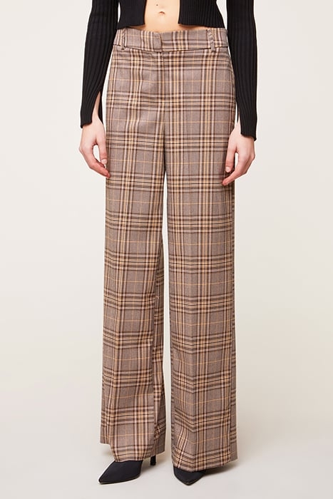 WIDE-LEG CHEQUERED PATTERN TROUSERS YELLOW 1
