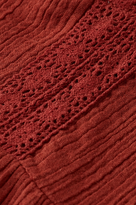 LACE DETAIL CRINKLE COTTON MIDI DRESS TERRACOTTA 3