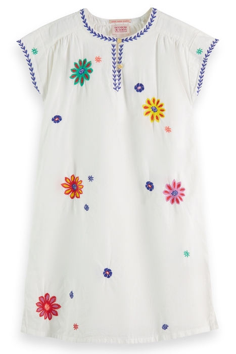 FLOWER EMBROIDERED KAFTAN DRESS OFF WHITE 1