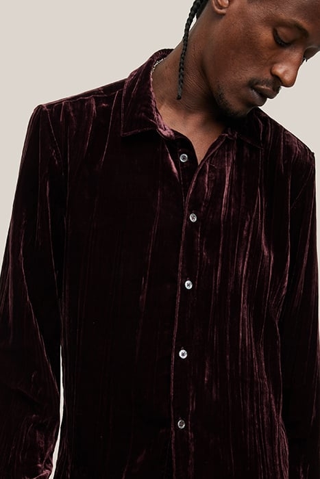 CRINKLED VELVET SLIM SHIRT MERLOT 2