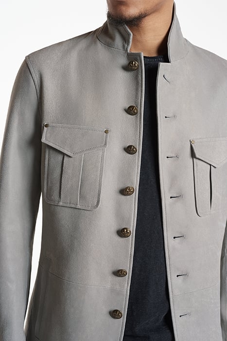 LEATHER JACKET WITH MULTI BTNS FLAP PATC GREY SKY 3