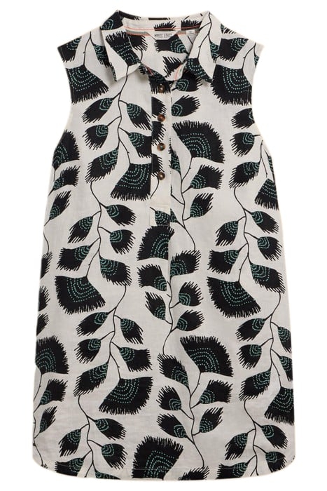 EVELYN SLEEVELE LINEN TUNIC BLACK PRINTED 1