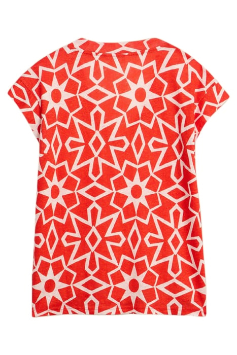 IVY LINEN V NECK TEE RED PRINTED 3