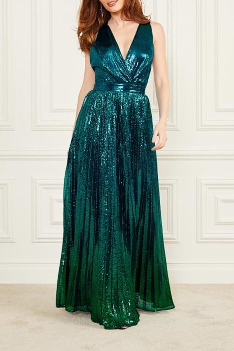 BRYCE PLEATED DRESS ORNATE TEAL MULTI 1