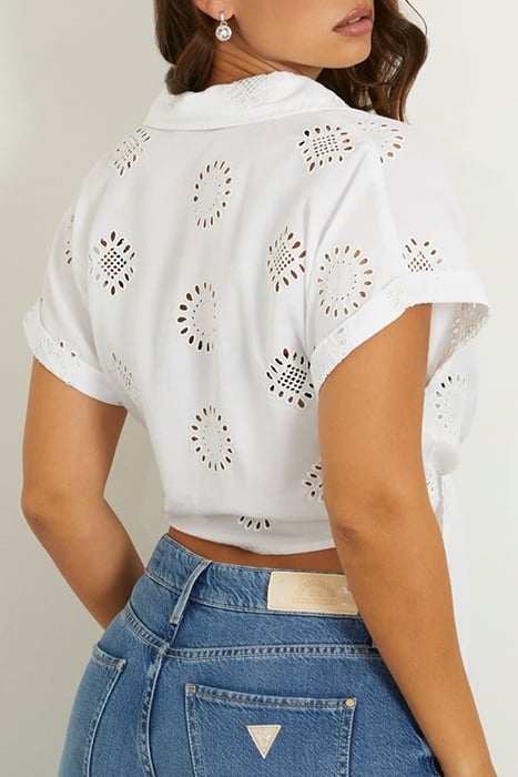 SS BRIGITTE SATIN EMBRO SHIRT PURE WHITE MULTI 6