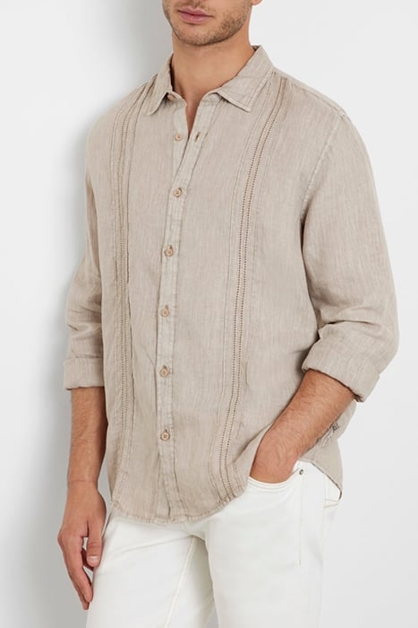 LS ISLAND LINEN EMBRO SHIRT NEUTRAL SAND MULTI 1