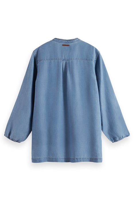 LACE UP DENIM WASHED INDIGO TENCEL SHIRT INDIGO 5