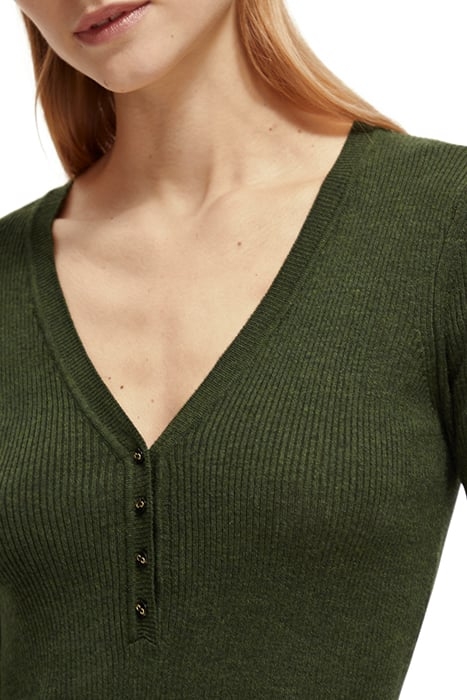 BUTTON DETAIL SKINNY RIB PULLOVER FIELD GREEN MELANGE 6