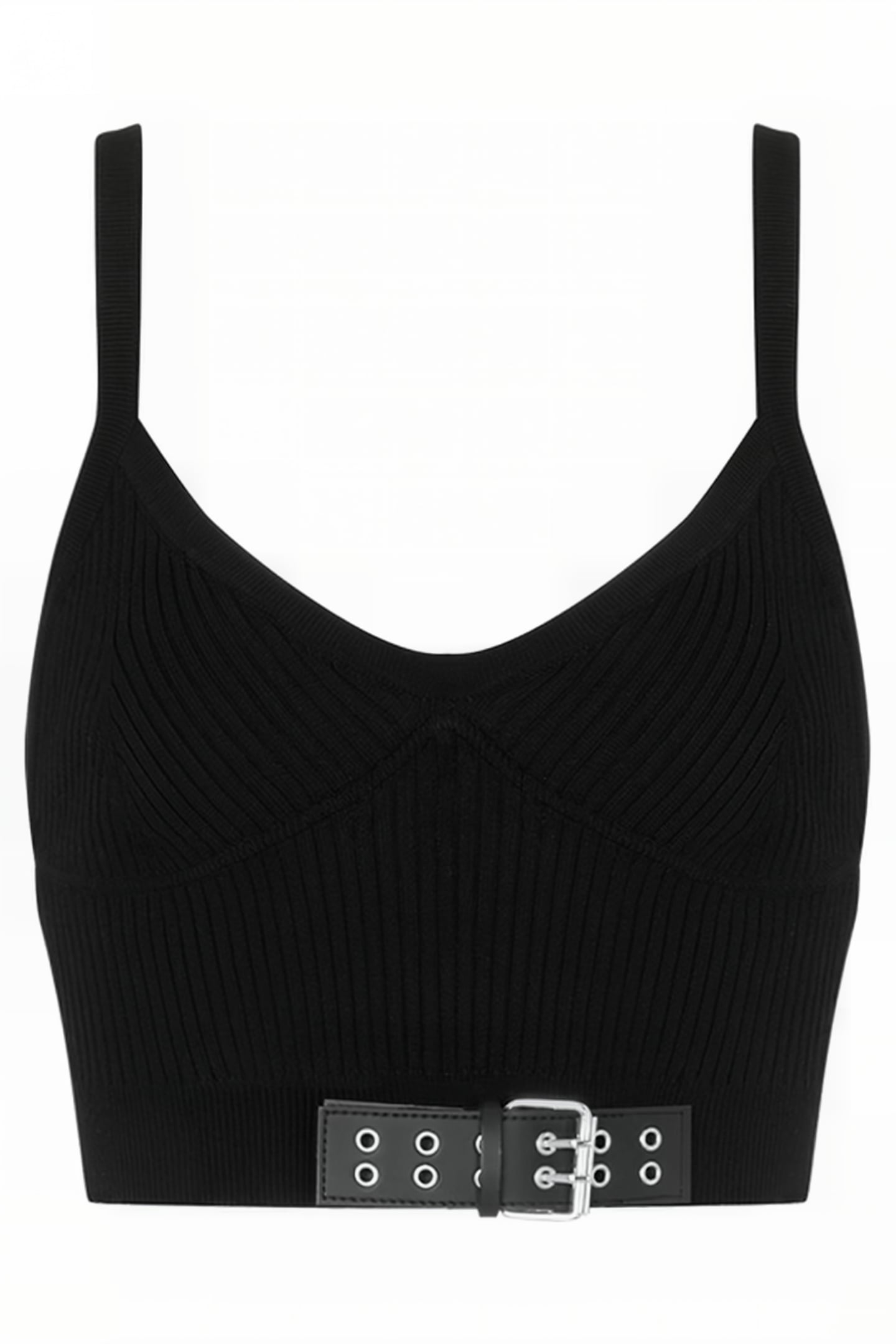 BIKER BUCKLES STRETCH KNIT CROP TOP BLACK 3