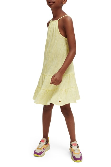 GIRLS CRINKLE COTTON A-LINE DRESS YELLOW WHITE STRIPE 5