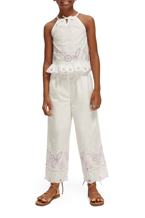 GIRLS BRODERIE ANGLAISE CROPPED PANTS OFF WHITE 3