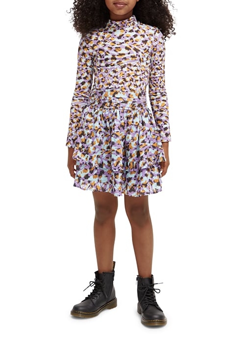 GIRLS ALL-OVER PRINTED HIGH-NECK FITTED T-SHIRT FLORAL LEOPA 2