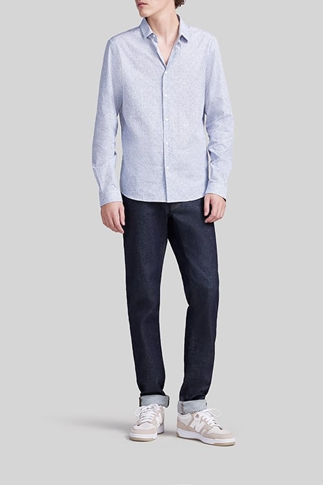 NAVY ORGANIC COTTON MICROLEAF MOTIF SLIM SHIRT 3