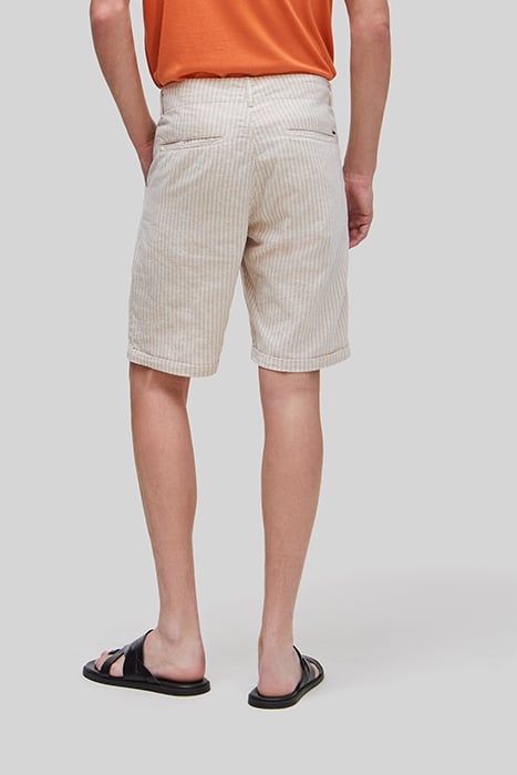 BEIGE CROPPED THIN-STRIPED CHINO BERMUDAS 2