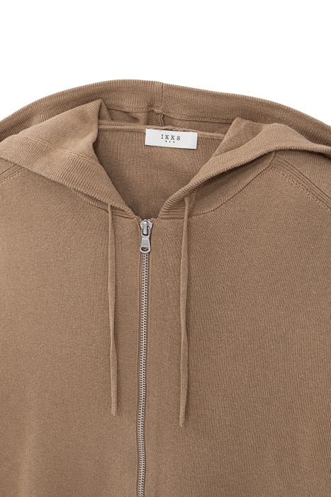 BEIGE KNIT HOODED ZIPPED CARDIGAN 6
