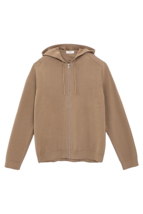 BEIGE KNIT HOODED ZIPPED CARDIGAN 4