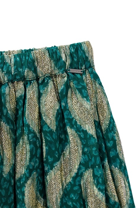 EMERALD SHORT SKIRT WITH GOLD LEAF PRINT 6