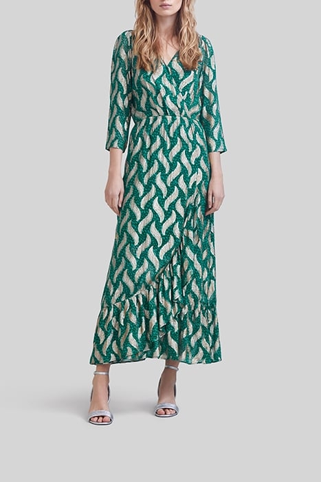 EMERALD LONG DRESS WITH GOLD LEAF PRINT 1