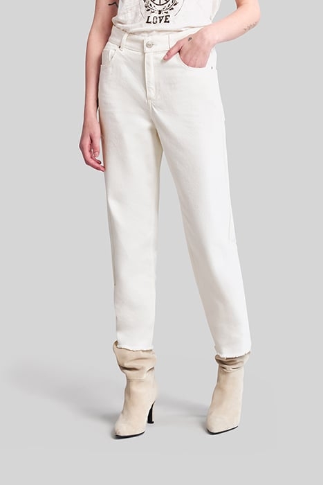 OFF-WHITE BOYFRIEND JEANS WITH FRINGED CUFFS 1