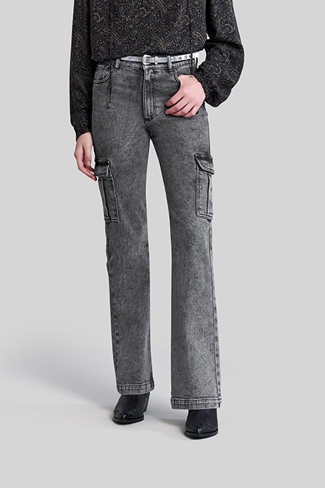 FADED BLACK FLARED JEANS WITH CARGO POCKETS 1