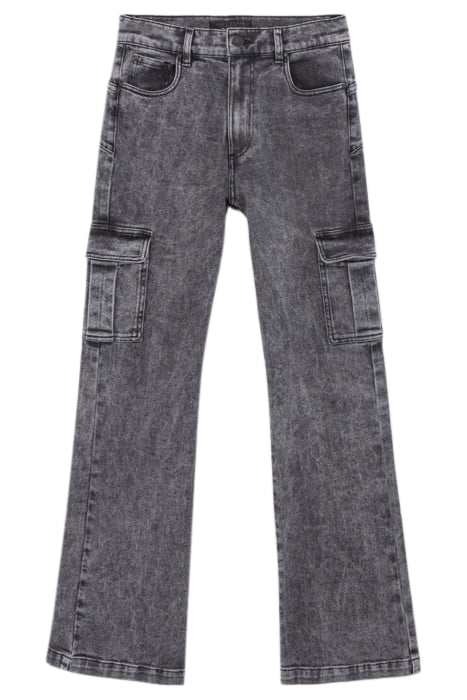 FADED BLACK FLARED JEANS WITH CARGO POCKETS 4