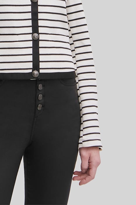 ECRU PIQUE KNIT JACKET WITH BLACK STRIPES 6