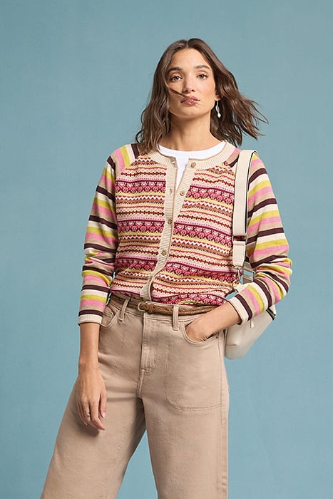 LULU FAIRISLE CARDI PINK MULTI 7