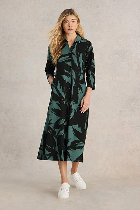 RUA JERSEY SHIRT DRESS GREEN PRINT 1