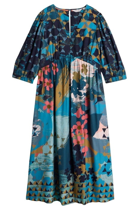LUCY MIDI DRESS TEAL PRINT 3