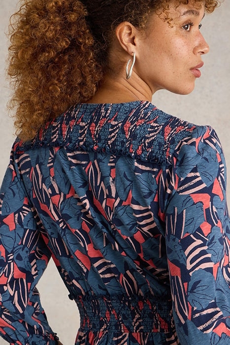 JONIE SHIRRED JERSEY DRESS BLUE PRINT 5