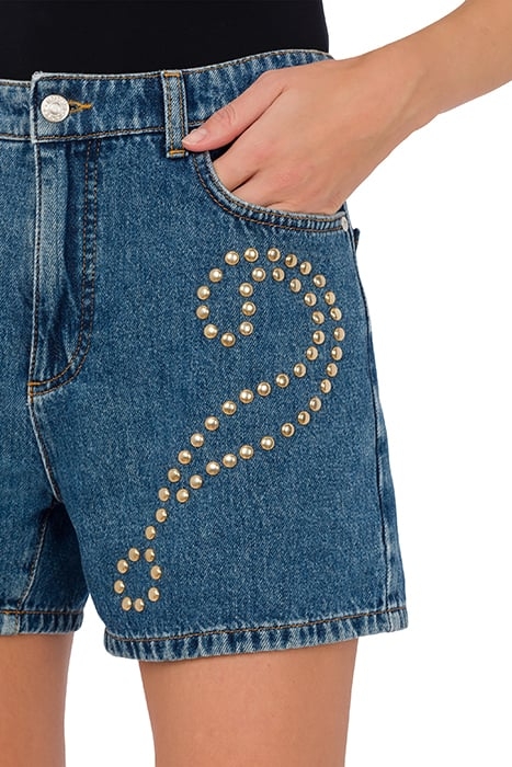 STUDDED SYMBOLS DENIM SHORTS BLUE 4