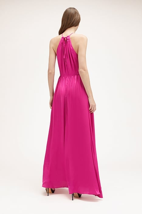 SATIN HALTERNECK DRESS FUCSIA 2