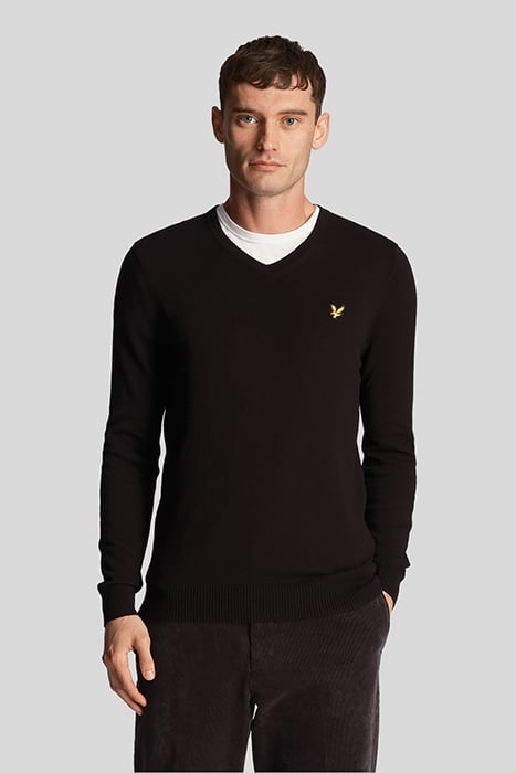 COTTON MERINO V NECK JUMPER JET BLACK 1