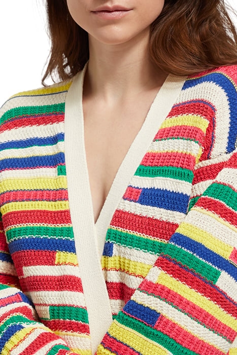 MULTICOLOURED INTARSIA KNITTED CARDIGAN MULTI STRIPE 6