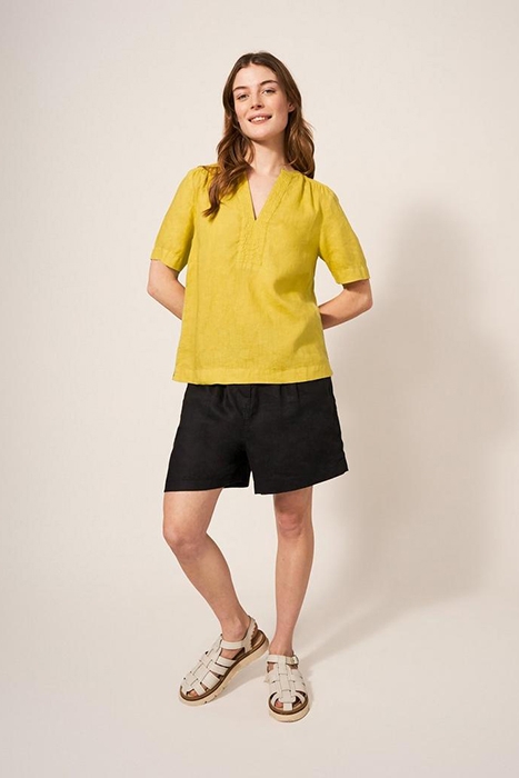 JUNE LINEN TOP MID CHARTREUSE 1