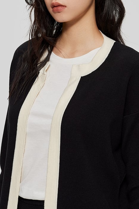 BLACK KNIT MID-LENGTH CARDIGAN WITH ECRU EDGES 4