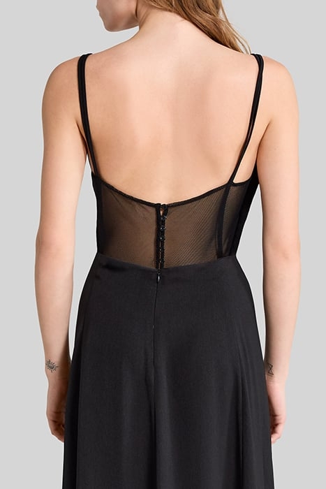BLACK RECYCLED LONG DRESS, MESH BACK DETAIL 5