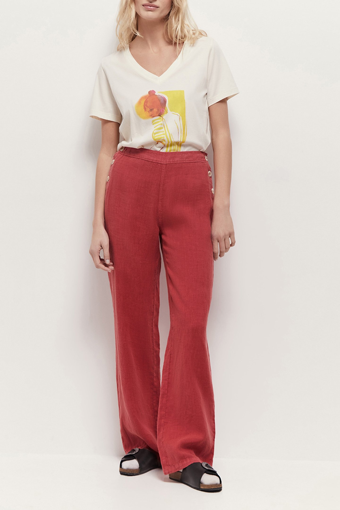PAMELA - LINEN CHILIPEPPER BRIDGE TROUSERS CHILIPEPPER 4