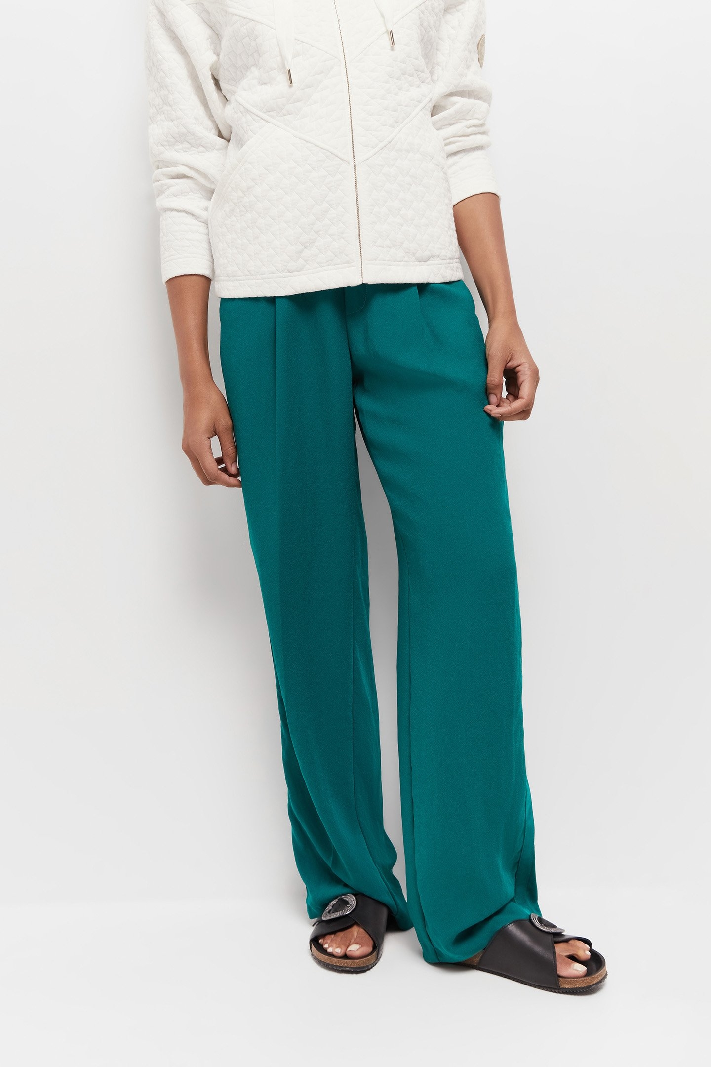 PIETRO - WIDE LEG JUNGLE GREEN RECYCLED SUIT TROUSERS GREEN 1