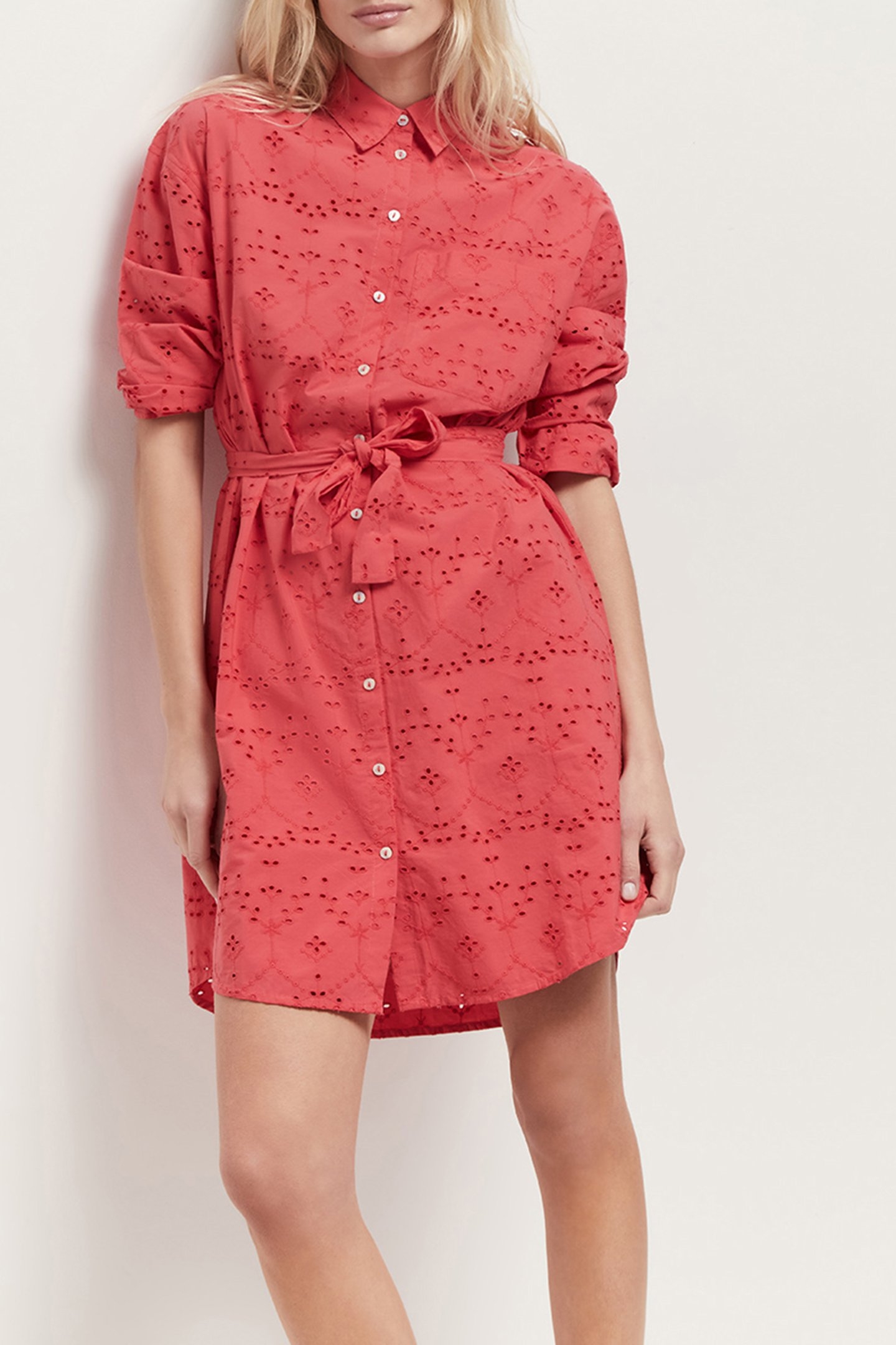 ROMEA - HIBISCUS SHIRT DRESS IN BRODERIE ANGLAISE HIBISCUS 1