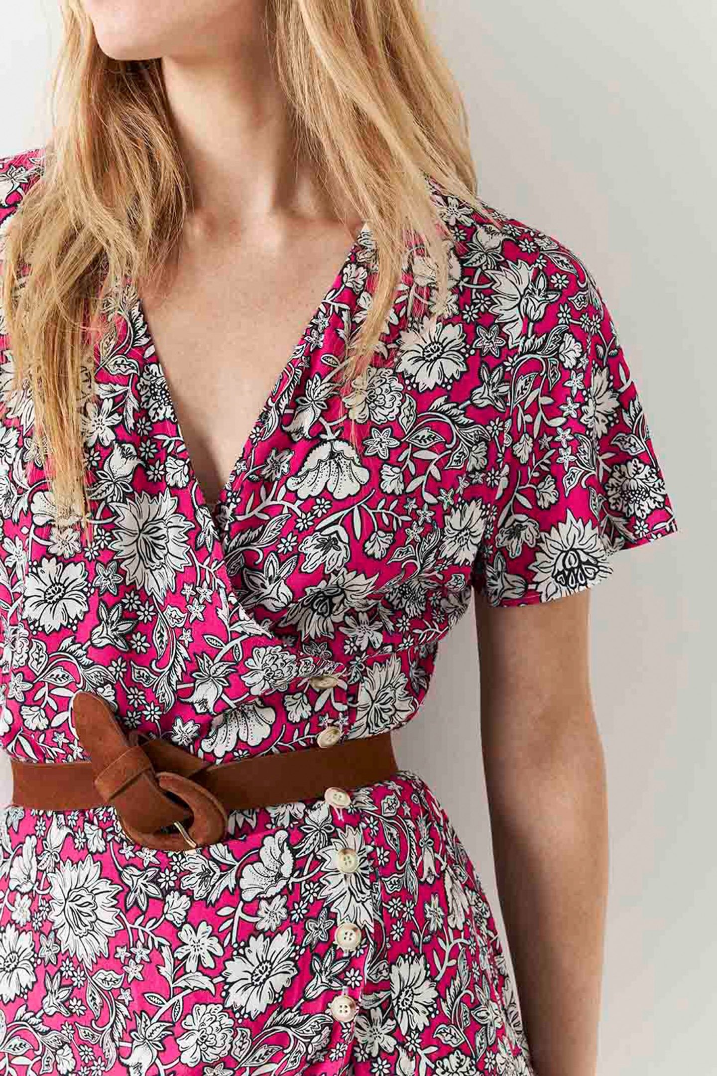 ROSANA _ FUCHSIA MIDI DRESS WITH DAISY PRINT FUCHSIA 4