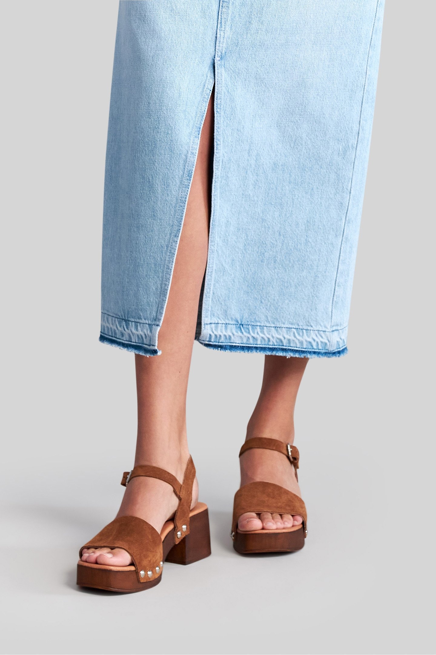 LIGHT BLUE ORGANIC COTTON DENIM MIDI SKIRT 7