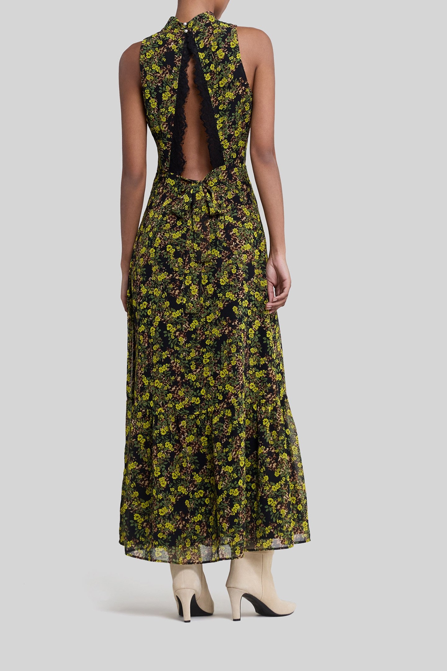 BLACK RECYCLED LONG DRESS, FLORAL LEOPARD PRINT 2