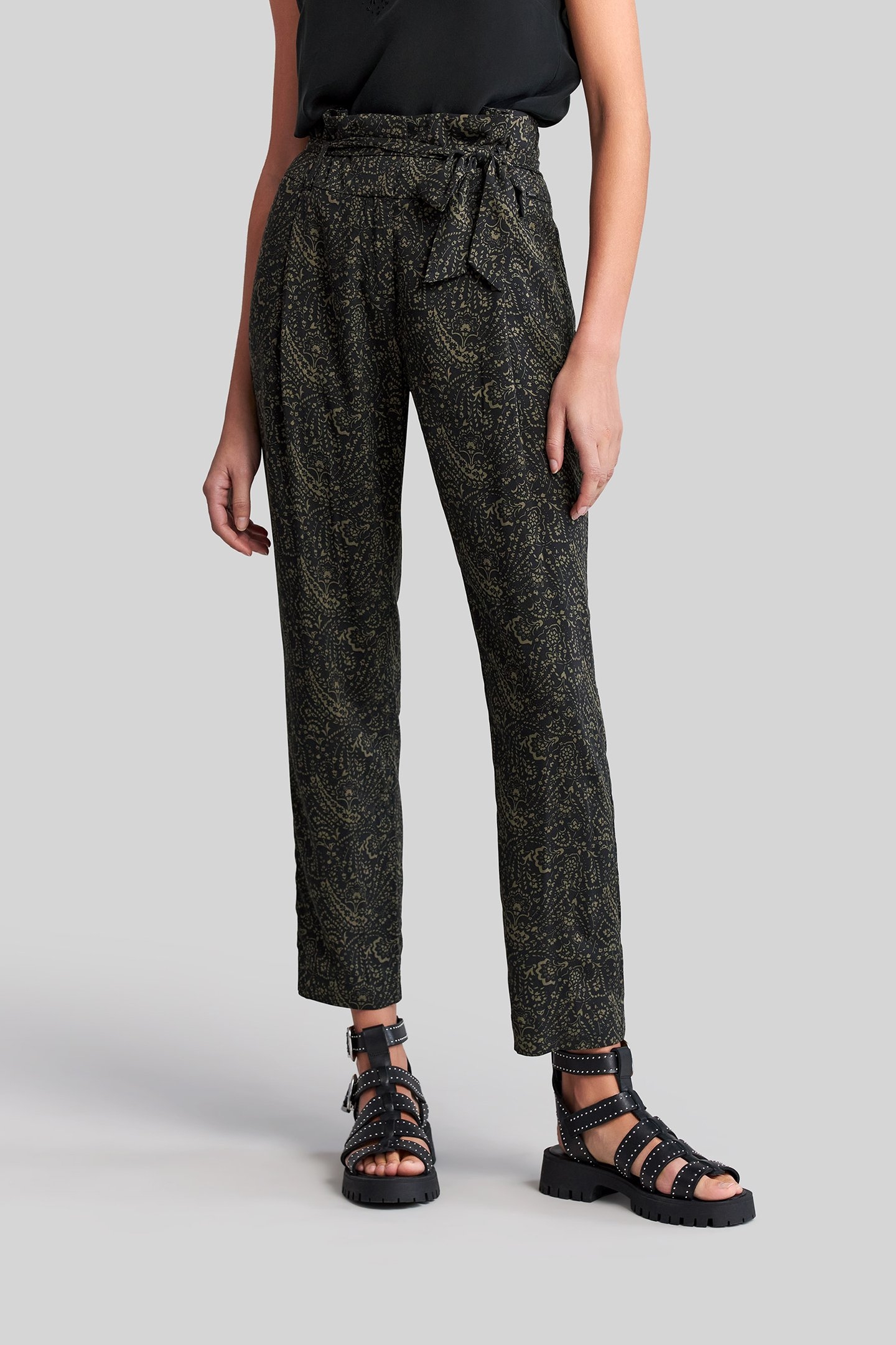 KHAKI LENZING™ ECOVERO™ FLORAL PAISLEY TROUSERS 1