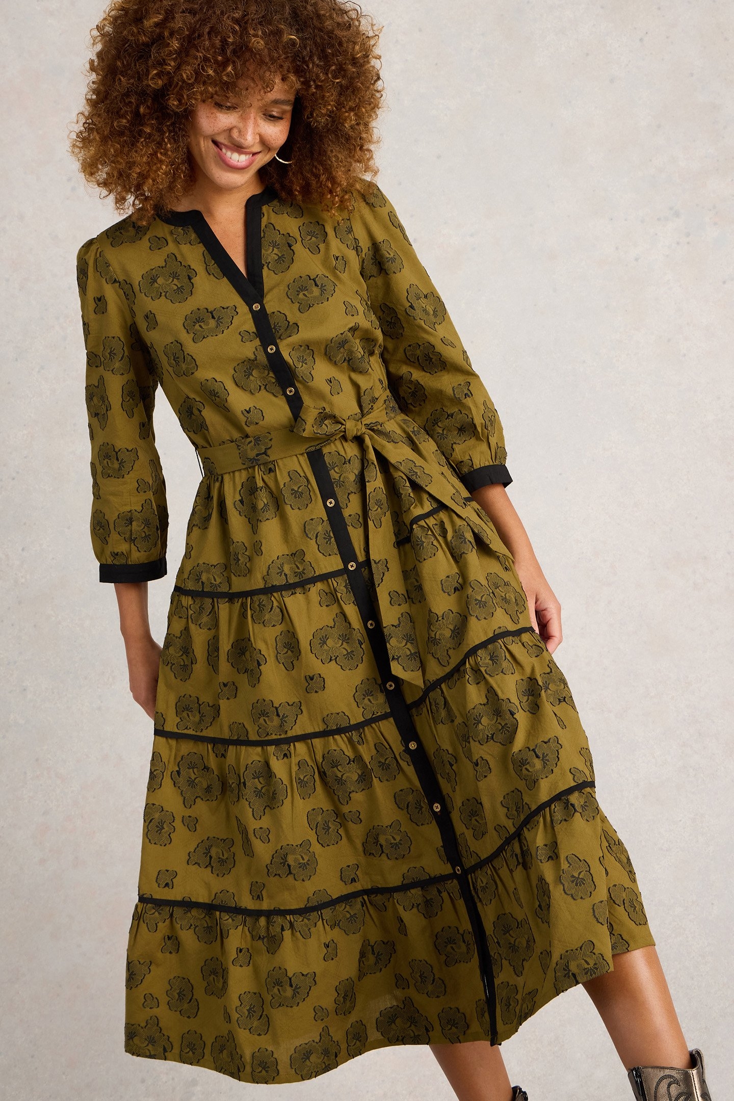 FAWN JACQUARD MIDI DRESS GREEN MULTI 5