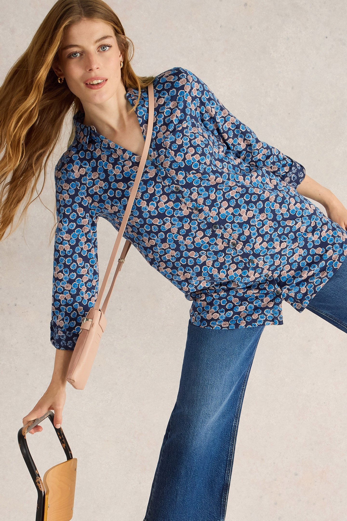 ANNIE LONGLINE SHIRT BLUE PRINT 4