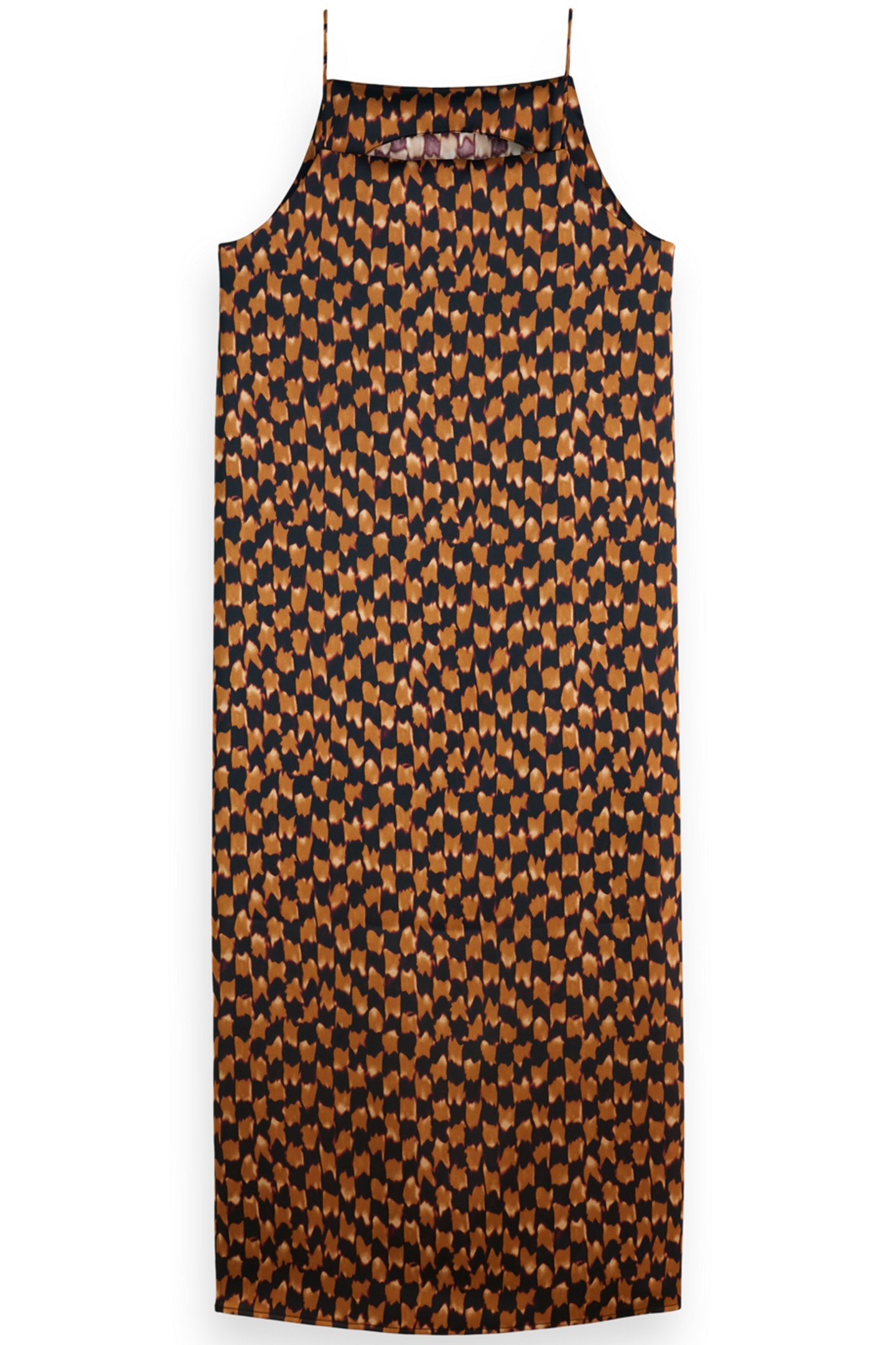 SATIN SLIP DRESS IKAT CHECKERBOARD TOBACCO 2