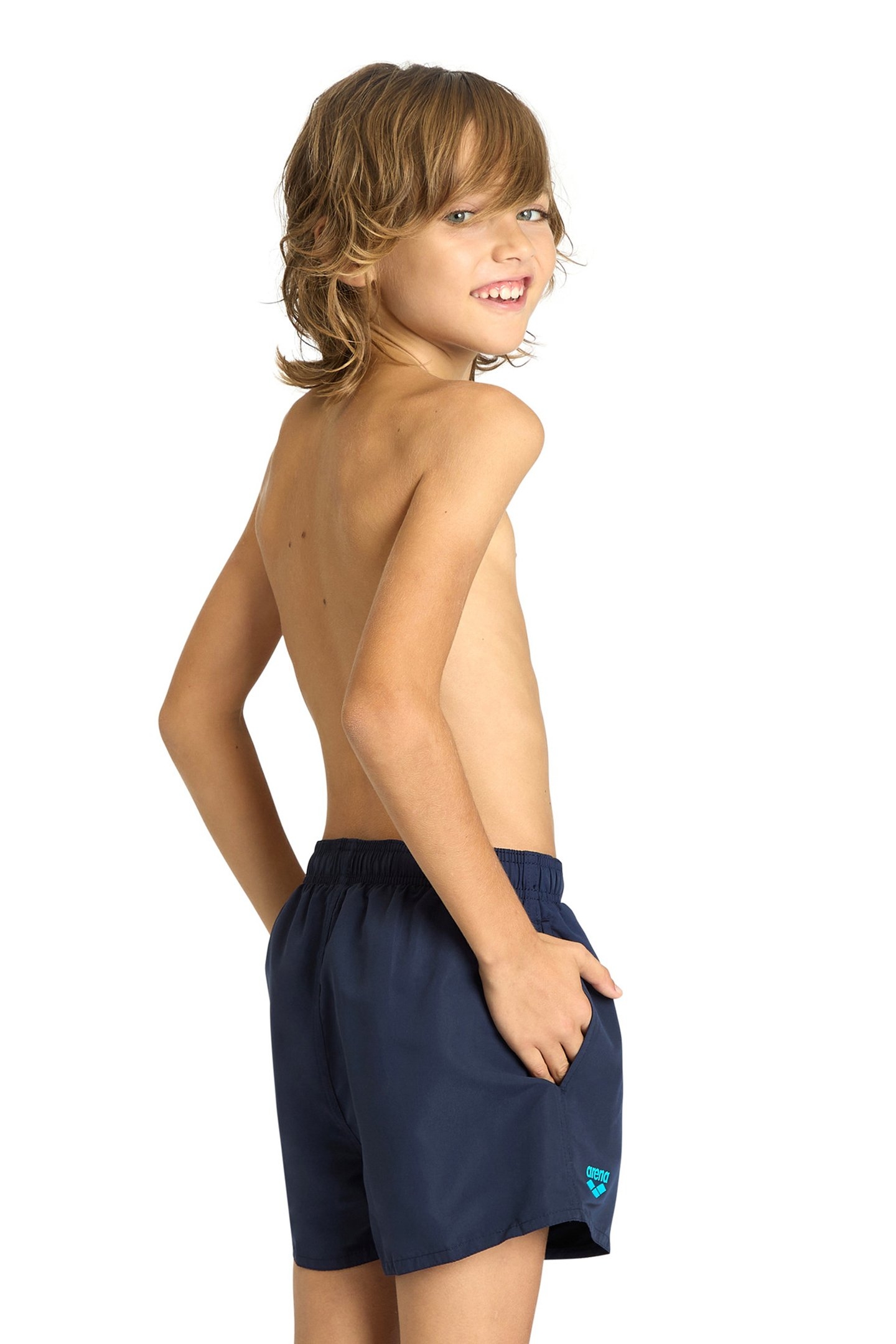 BOYS' BEACH SHORT LOGO R NAVY-TURQUOISE 2